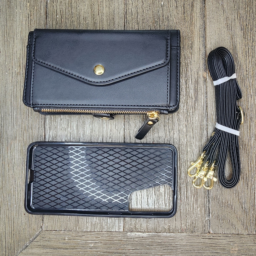 Asuwish S21 Elegant Black Wallet Phone Case with Strap